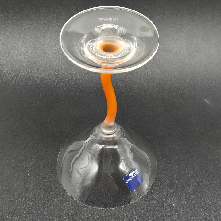 Leonardo Crystal Martini Glass Orange Twisted Bent Stem 6 7/8" H - Homy Secondhand Online