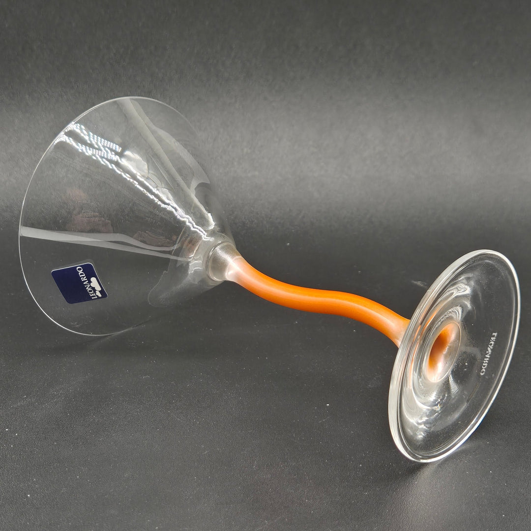 Leonardo Crystal Martini Glass Orange Twisted Bent Stem 6 7/8" H - Homy Secondhand Online