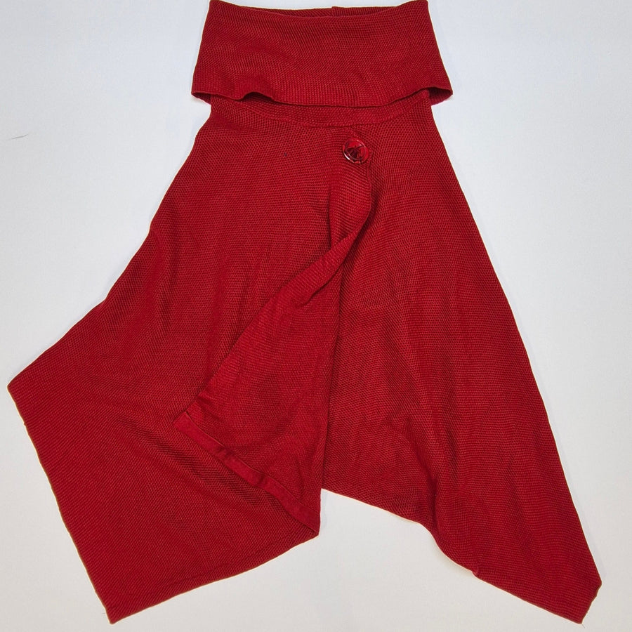 Asymmetrisk röd stickad poncho med knapp – Basic Gear - Homy Secondhand Online