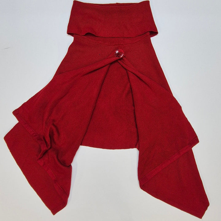 Asymmetrisk röd stickad poncho med knapp – Basic Gear - Homy Secondhand Online