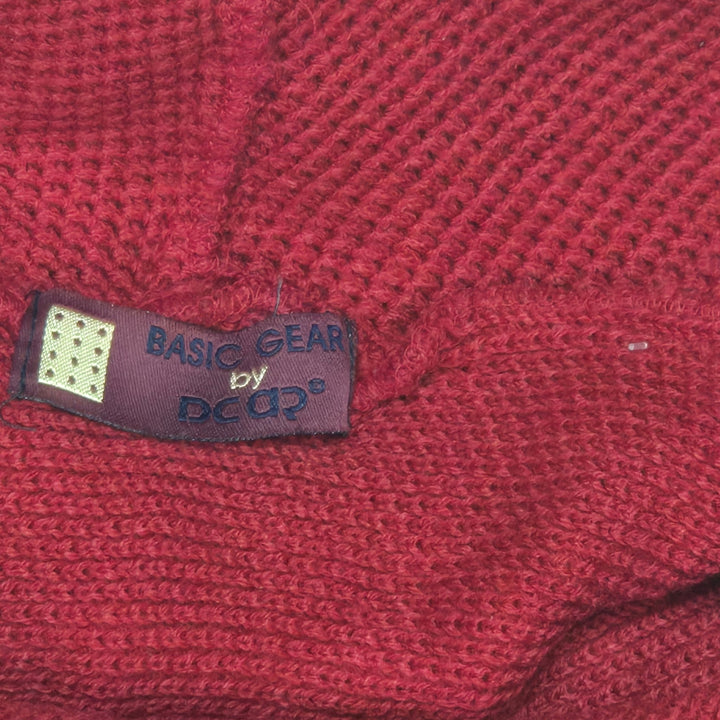 Asymmetrisk röd stickad poncho med knapp – Basic Gear - Homy Secondhand Online