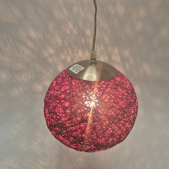 Unik rosa hänglampa i tråd och glas