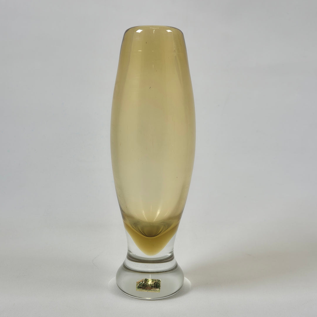 Retro Eleganta Gulaktiga Glasvas i Mycket Gott Skick