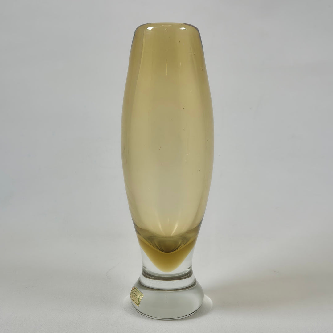 Retro Eleganta Gulaktiga Glasvas i Mycket Gott Skick