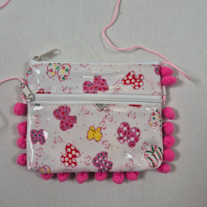 Retro plånbok med hjärtmönster och pom-poms