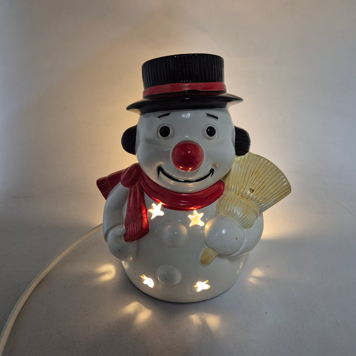 Retro snögubbe ljuslykta i keramik 23 cm