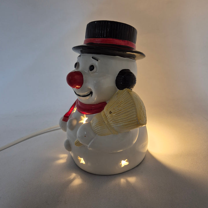 Retro snögubbe ljuslykta i keramik 23 cm