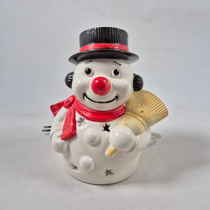 Retro snögubbe ljuslykta i keramik 23 cm