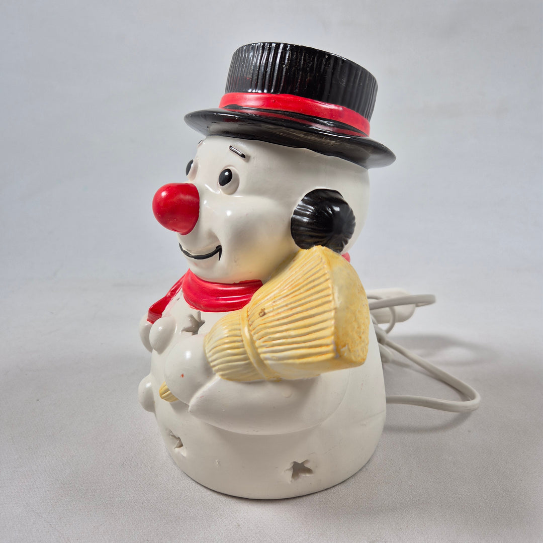 Retro snögubbe ljuslykta i keramik 23 cm