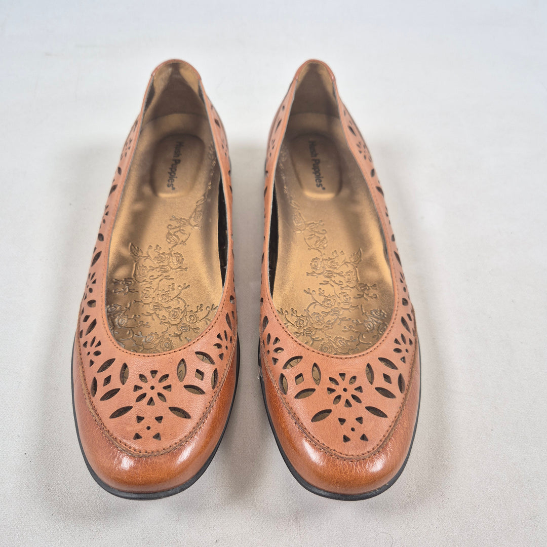 Hush Puppies läderballerinaskor konjaksfärgade eleganta