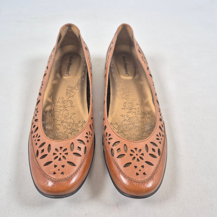 Hush Puppies läderballerinaskor konjaksfärgade eleganta