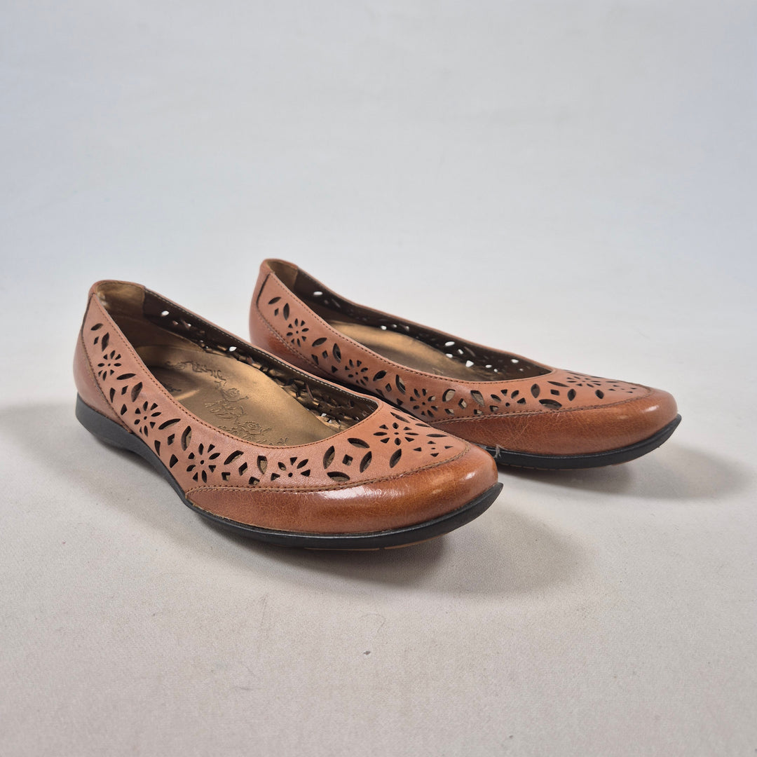 Hush Puppies läderballerinaskor konjaksfärgade eleganta
