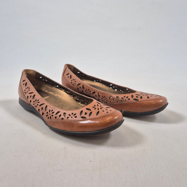 Hush Puppies läderballerinaskor konjaksfärgade eleganta