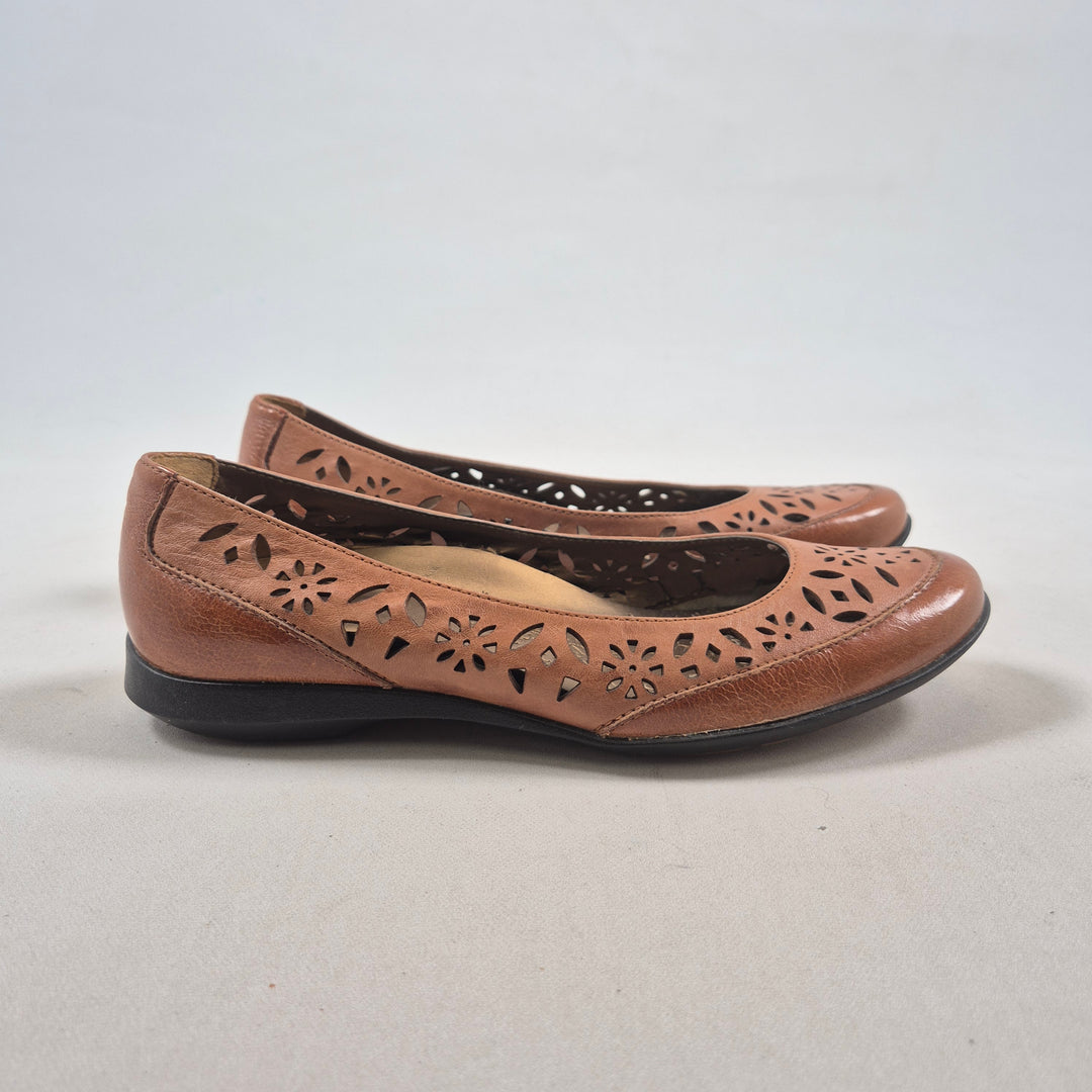 Hush Puppies läderballerinaskor konjaksfärgade eleganta