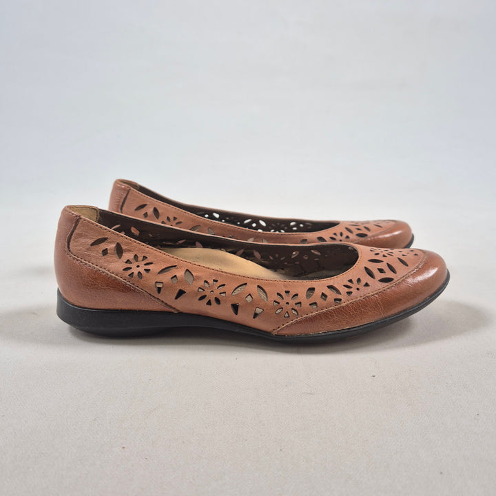 Hush Puppies läderballerinaskor konjaksfärgade eleganta