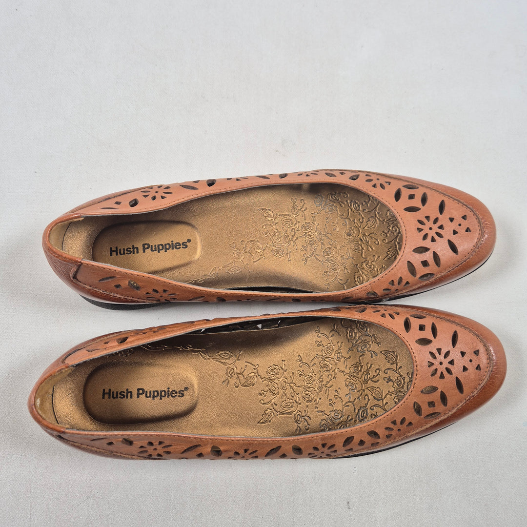 Hush Puppies läderballerinaskor konjaksfärgade eleganta