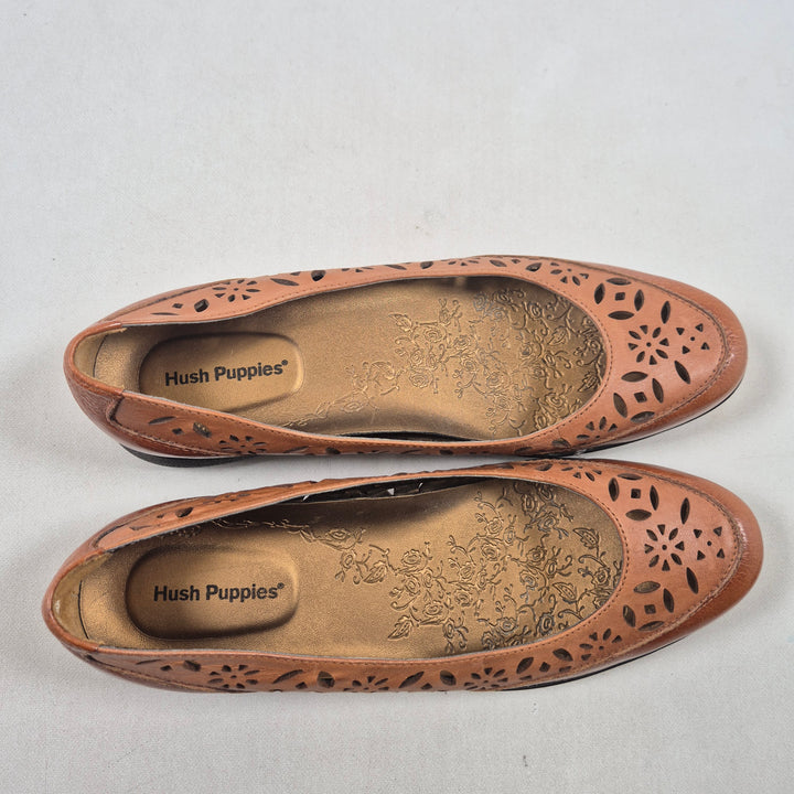 Hush Puppies läderballerinaskor konjaksfärgade eleganta