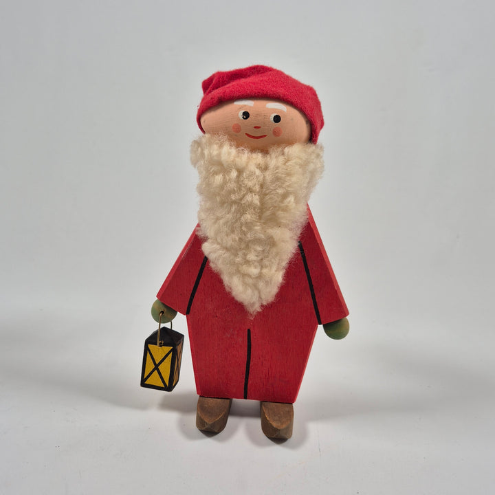 Retro träfigur vinterklädd med lykta 20 cm