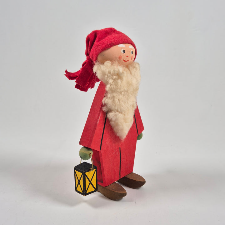 Retro träfigur vinterklädd med lykta 20 cm