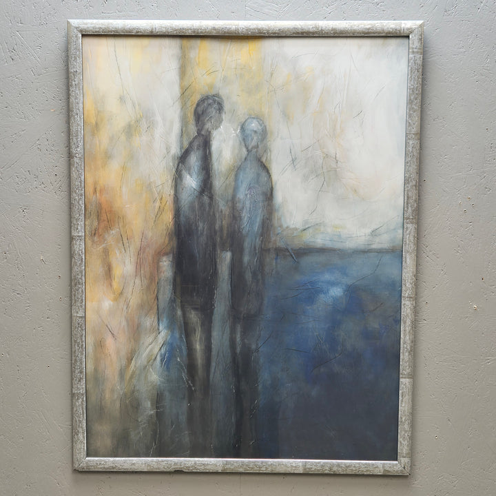 Mystisk målning med blå och guldfärger