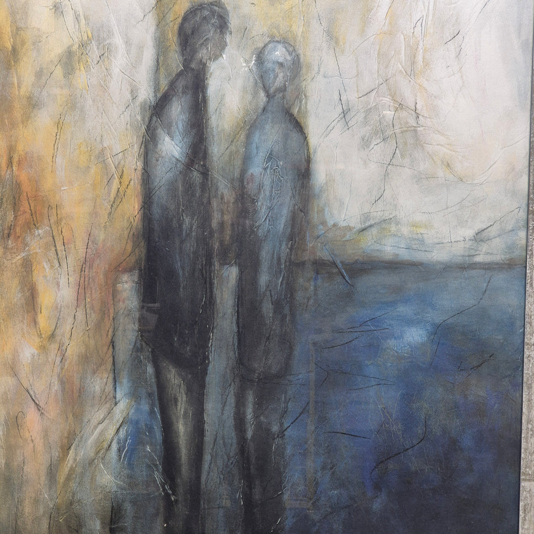 Mystisk målning med blå och guldfärger