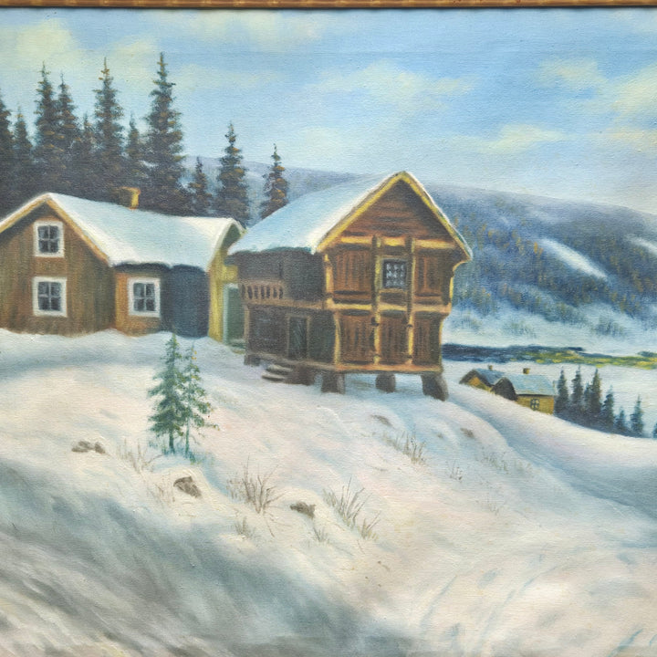 Klassisk oljemålning vinterlandskap på duk