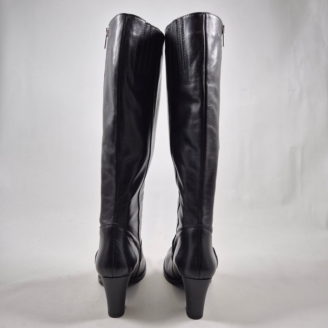 Svarta eleganta läderstövlar dam storlek 38