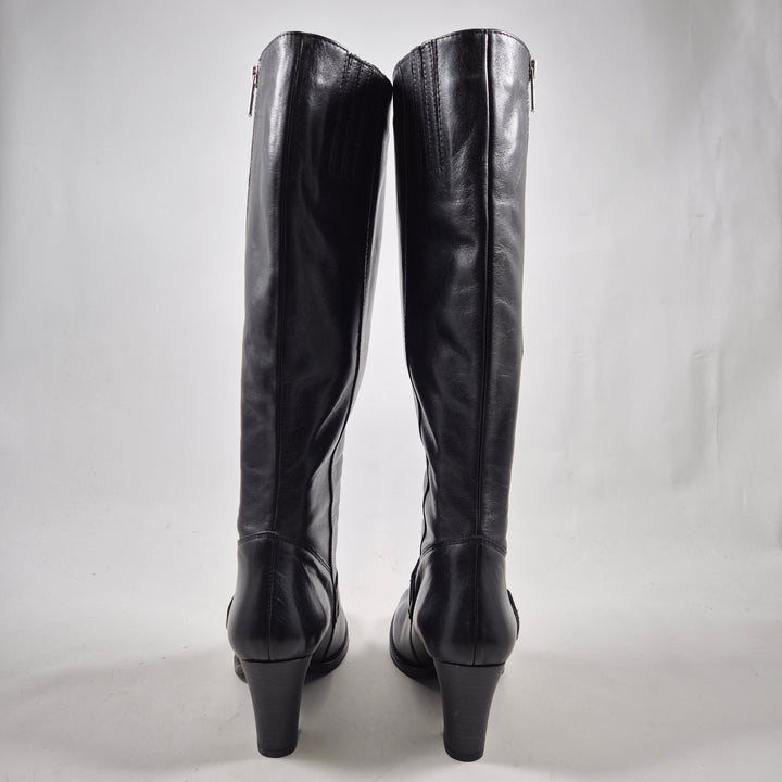 Svarta eleganta läderstövlar dam storlek 38