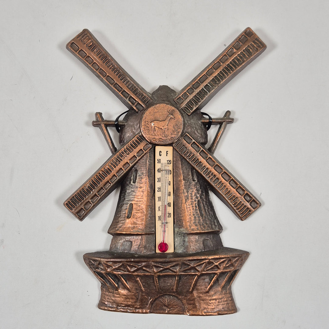 Retro bronserad väderkvarnstermometer i gott skick