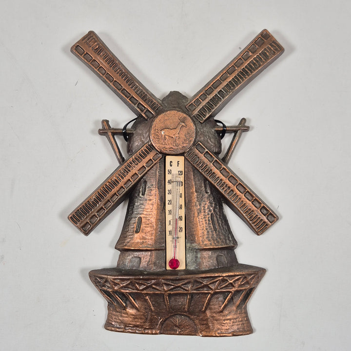 Retro bronserad väderkvarnstermometer i gott skick