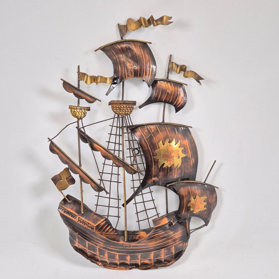 Retro Metallskulptur Skepp Nautisk Inredningsdetalj