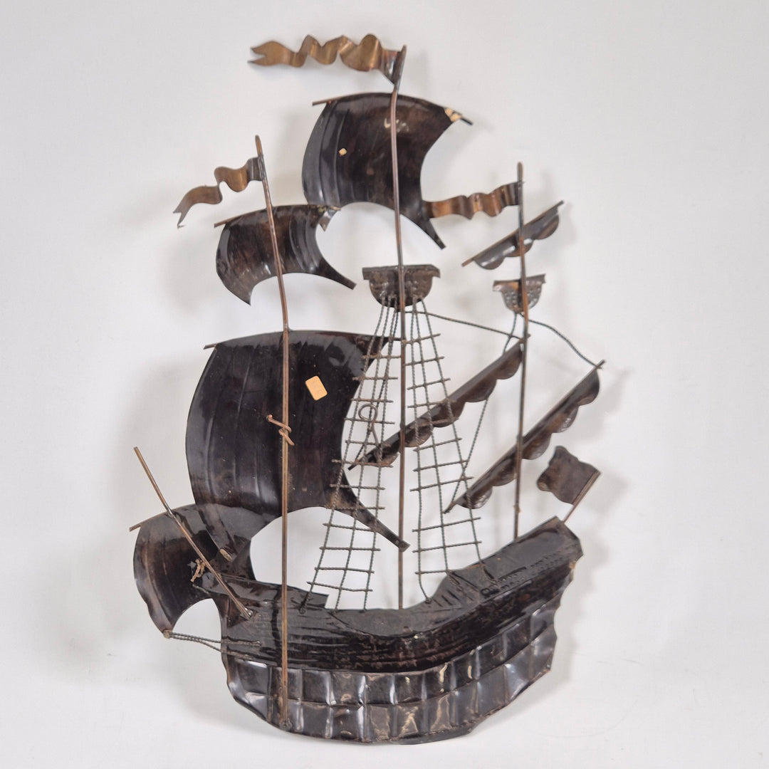 Retro Metallskulptur Skepp Nautisk Inredningsdetalj