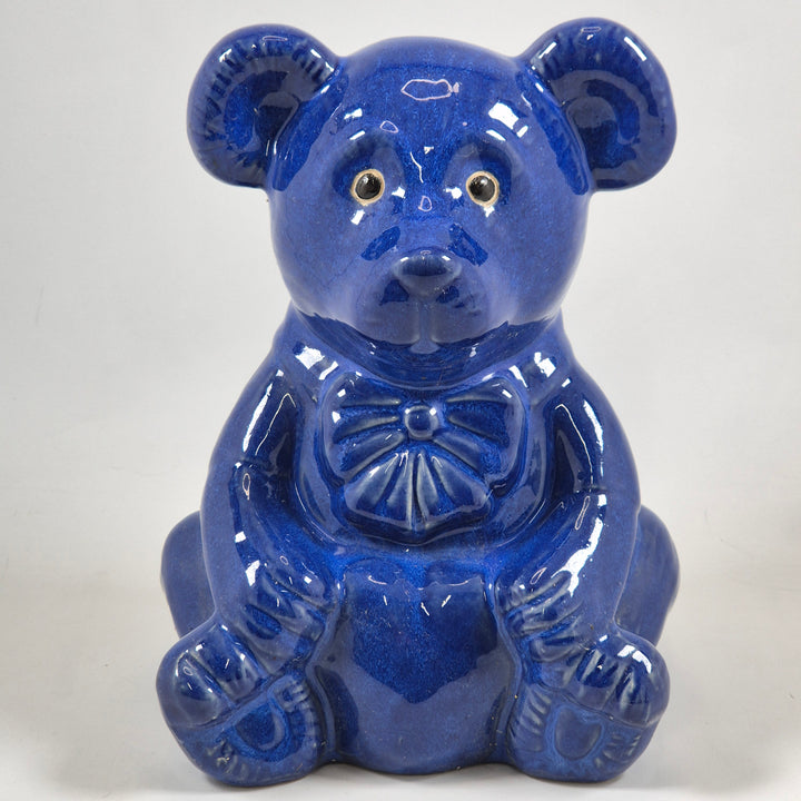 Charmig retroskinspirerad keramikbjörn i djupblått