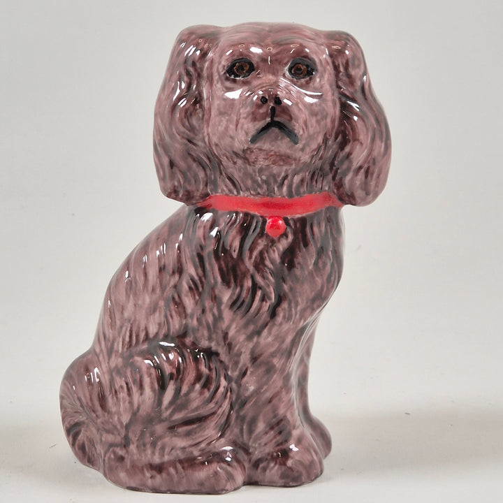 Retro keramik hundfigurin med rosa halsband