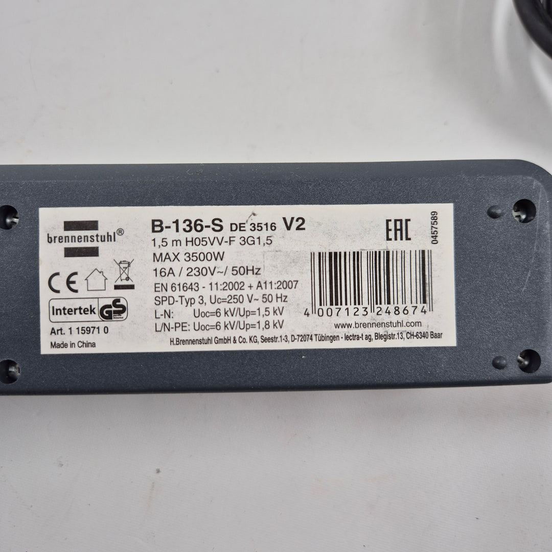 Brennenstuhl grenkontakt 8-vägs grå hållbar