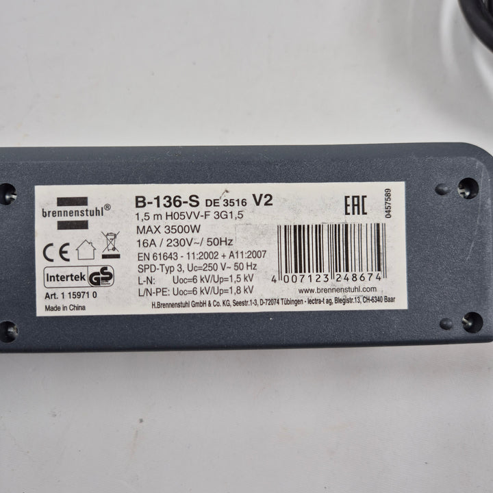 Brennenstuhl grenkontakt 8-vägs grå hållbar