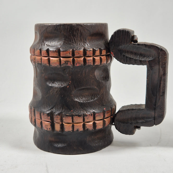 Retro handmålad Tiki-mugg i trä