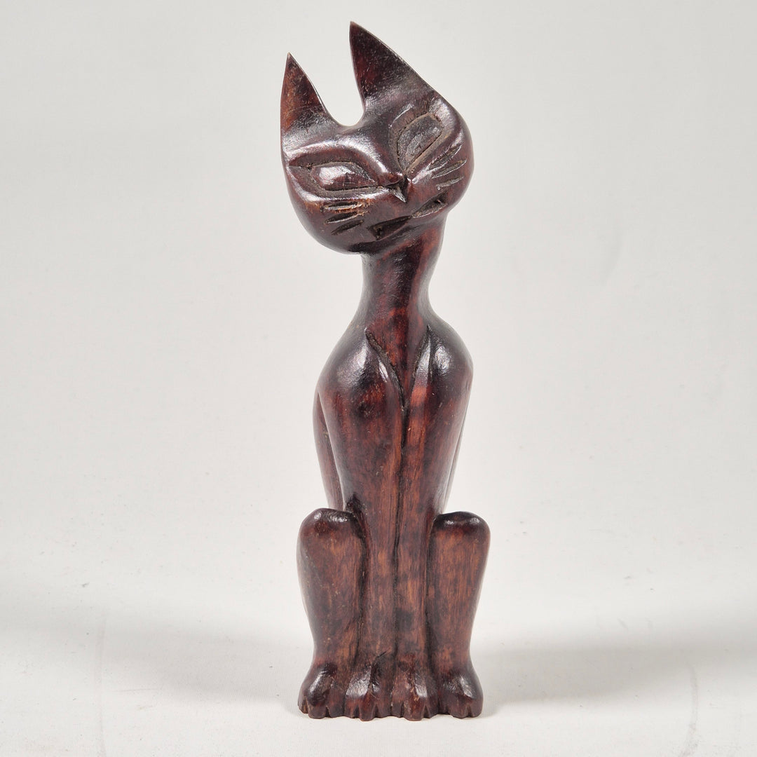 Handgjord retro träkatt skulptur 16 cm