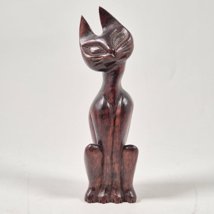 Handgjord retro träkatt skulptur 16 cm