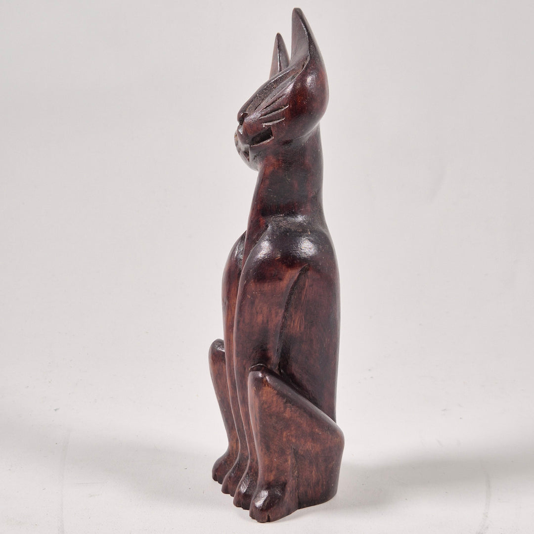 Handgjord retro träkatt skulptur 16 cm