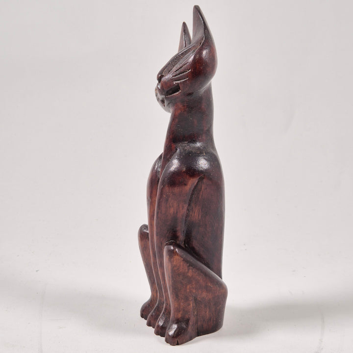 Handgjord retro träkatt skulptur 16 cm