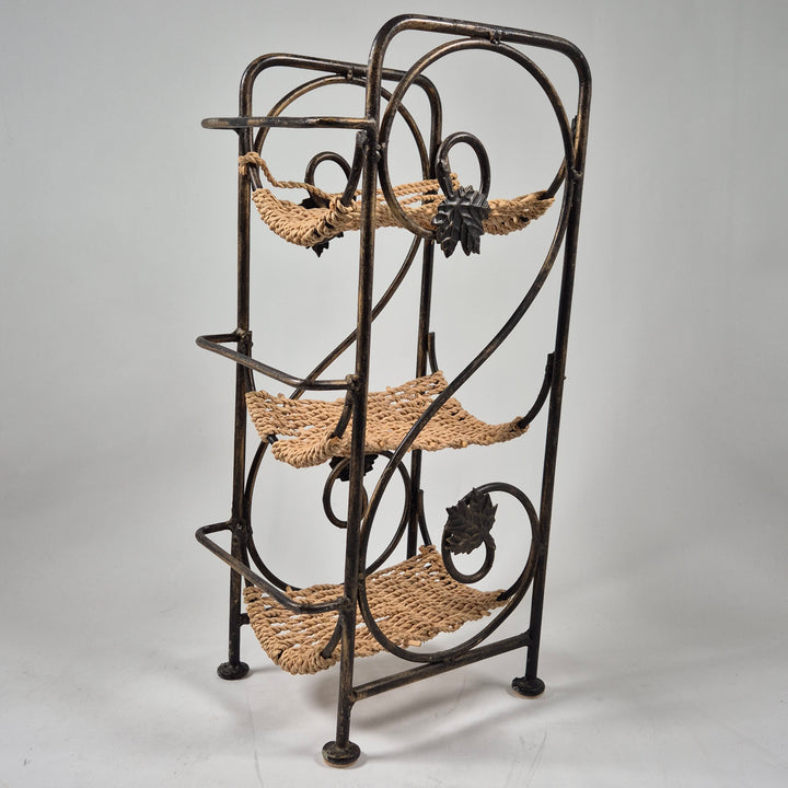 Retro blomsterhylla i metall och rep