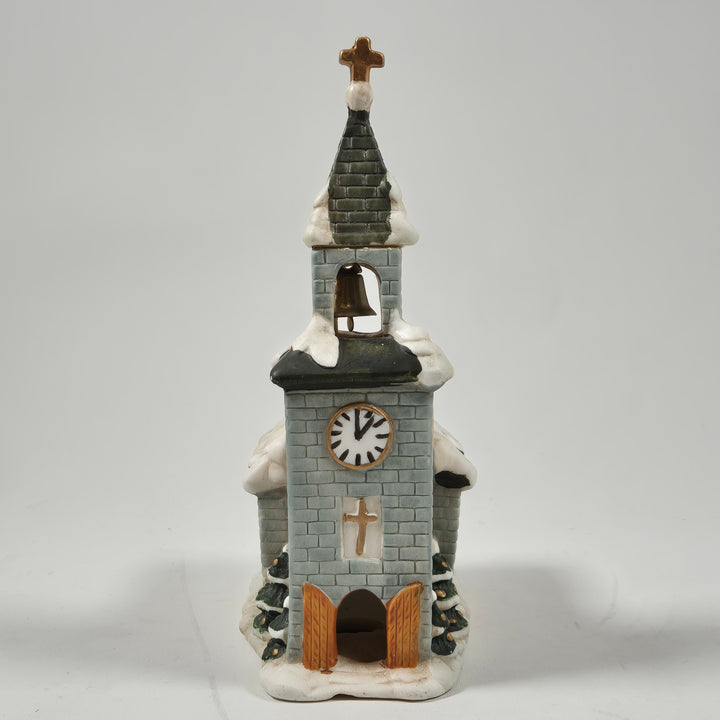 Retro keramikkyrka för juldekorationer