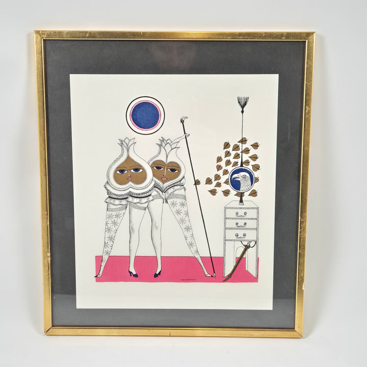 Retro Konsttryck i Guldtonad Ram