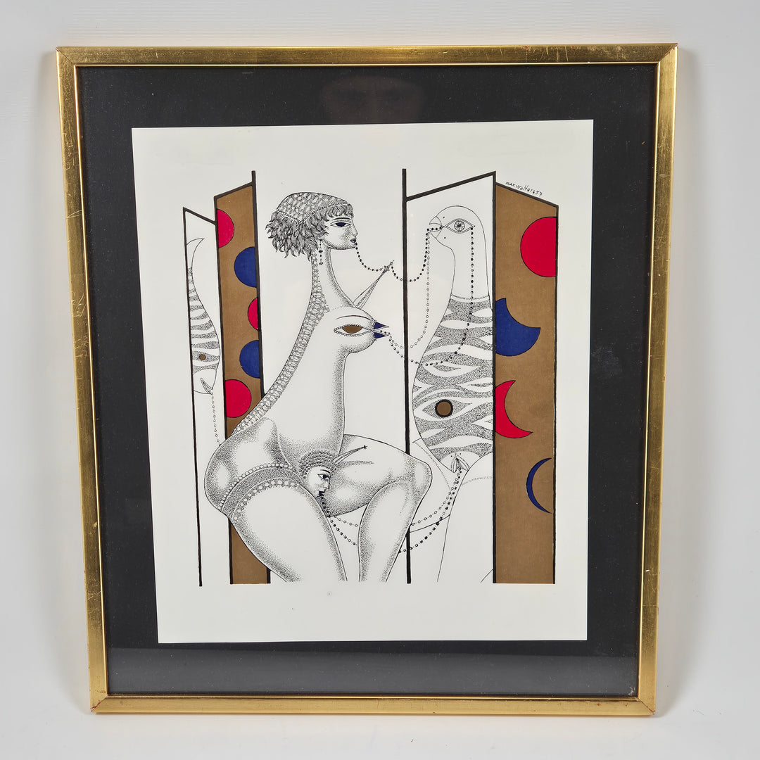 Retro abstrakt inramad konstprint i guldram