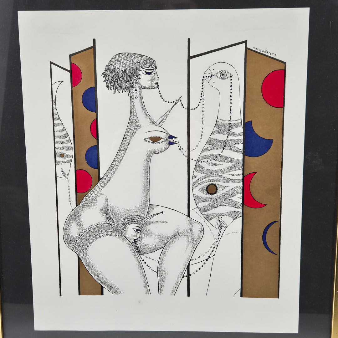 Retro abstrakt inramad konstprint i guldram