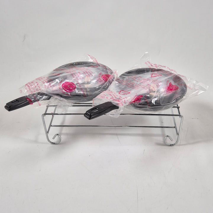 Mini stekpannor set med värmeställ – Serveringsset i rostfritt stål