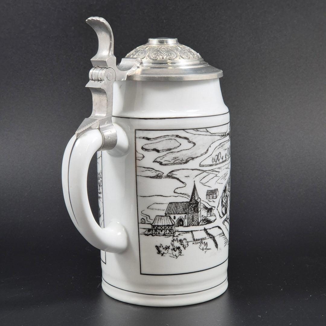 Retro tysk ölsejdel i porslin med tennlock