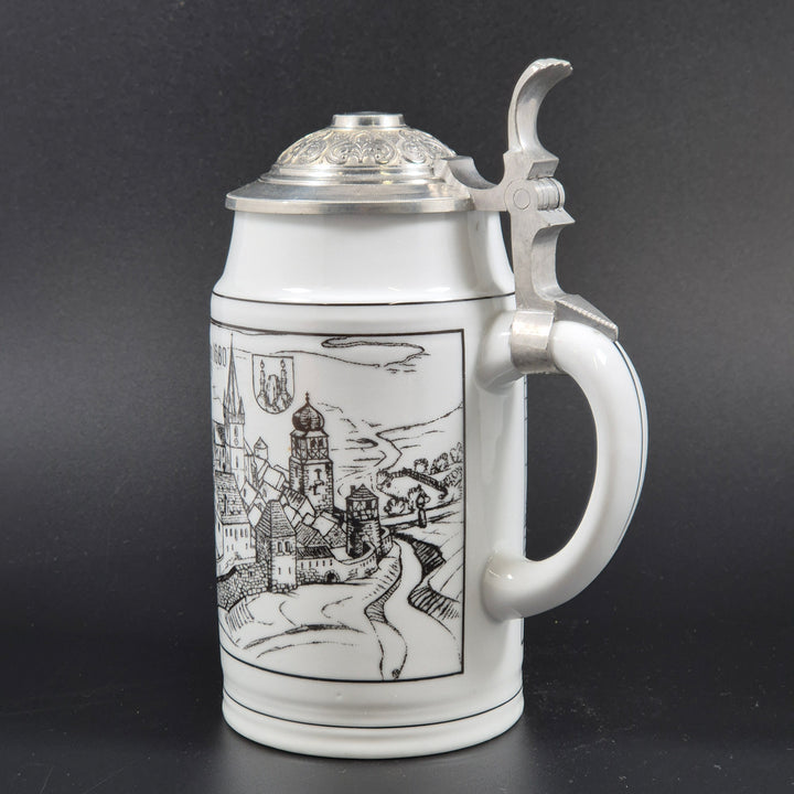 Retro tysk ölsejdel i porslin med tennlock