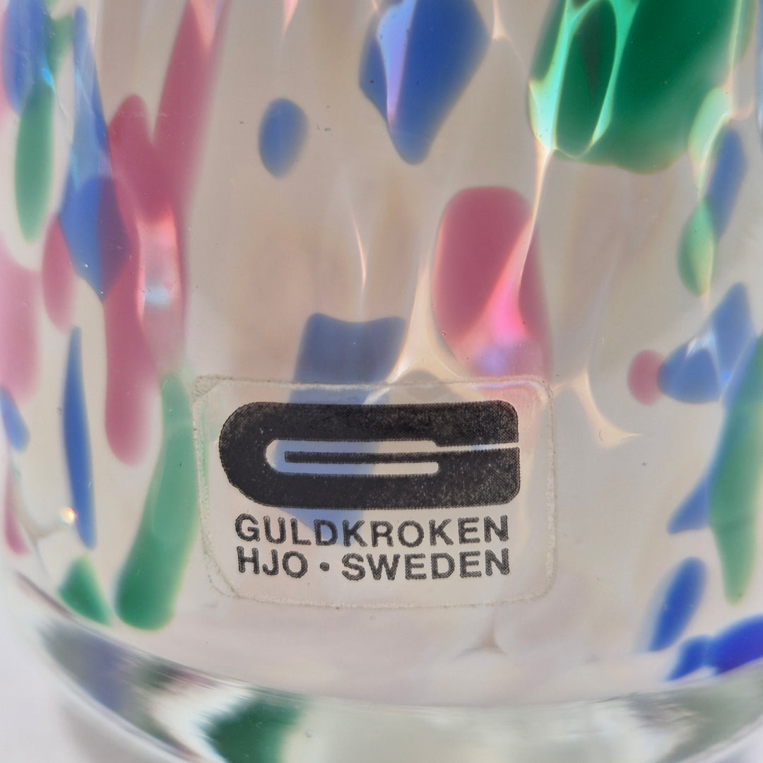 Retro konstglasvas Guldkroken Hjo färgstänk